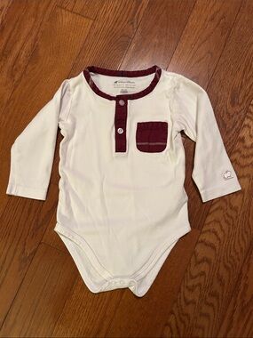 Babycottons White 100% Prima Cotton One-Piece with Burgundy Trim - Size 12M